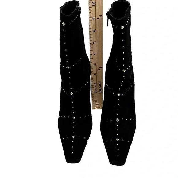 CASADEI Black Suede Stiletto Silver Rivets Studs Boots Snip Toe Chic Size 8 - Picture 10 of 11